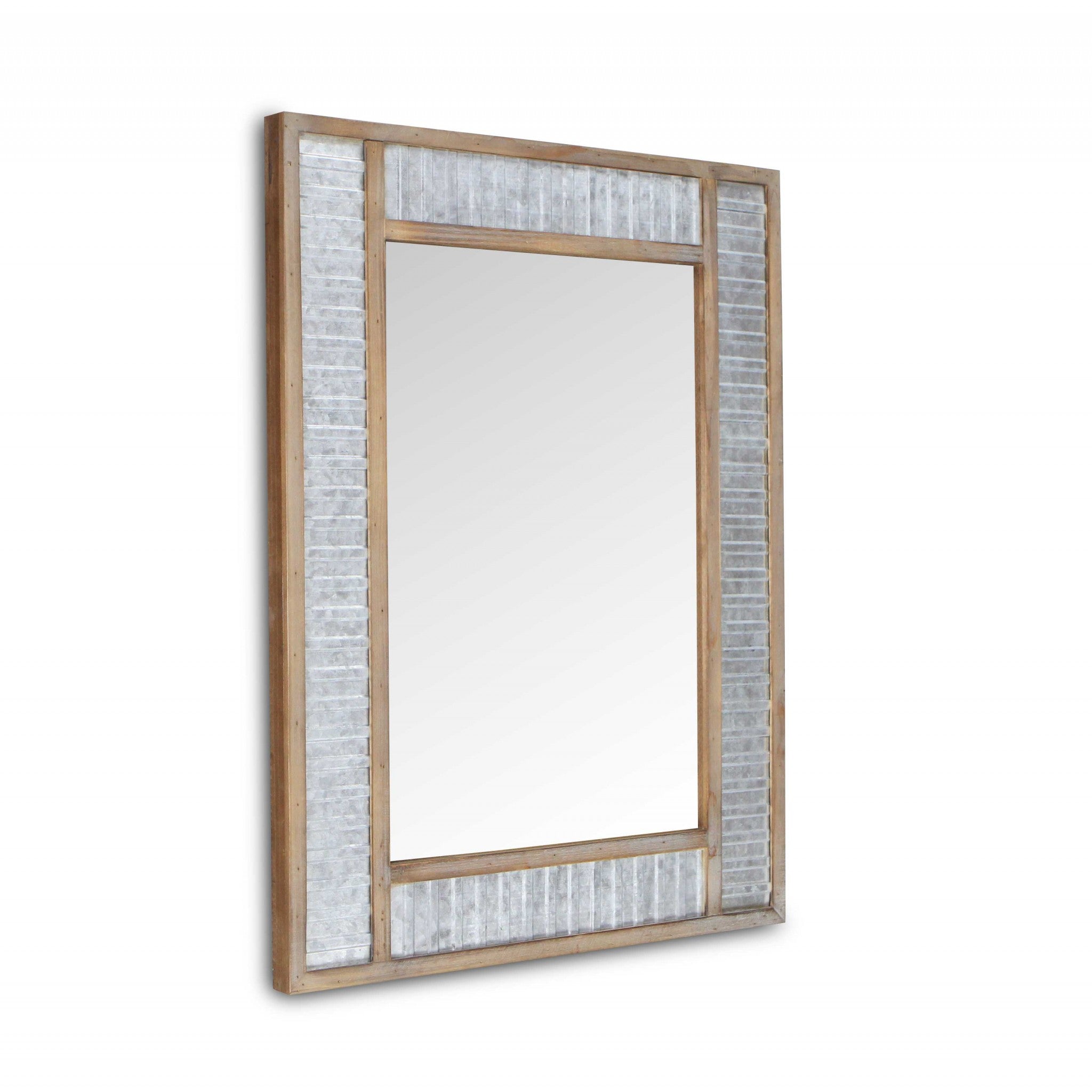 Modern Farmhouse Rectangular Wood And Galvanized Metal Wall Mirror