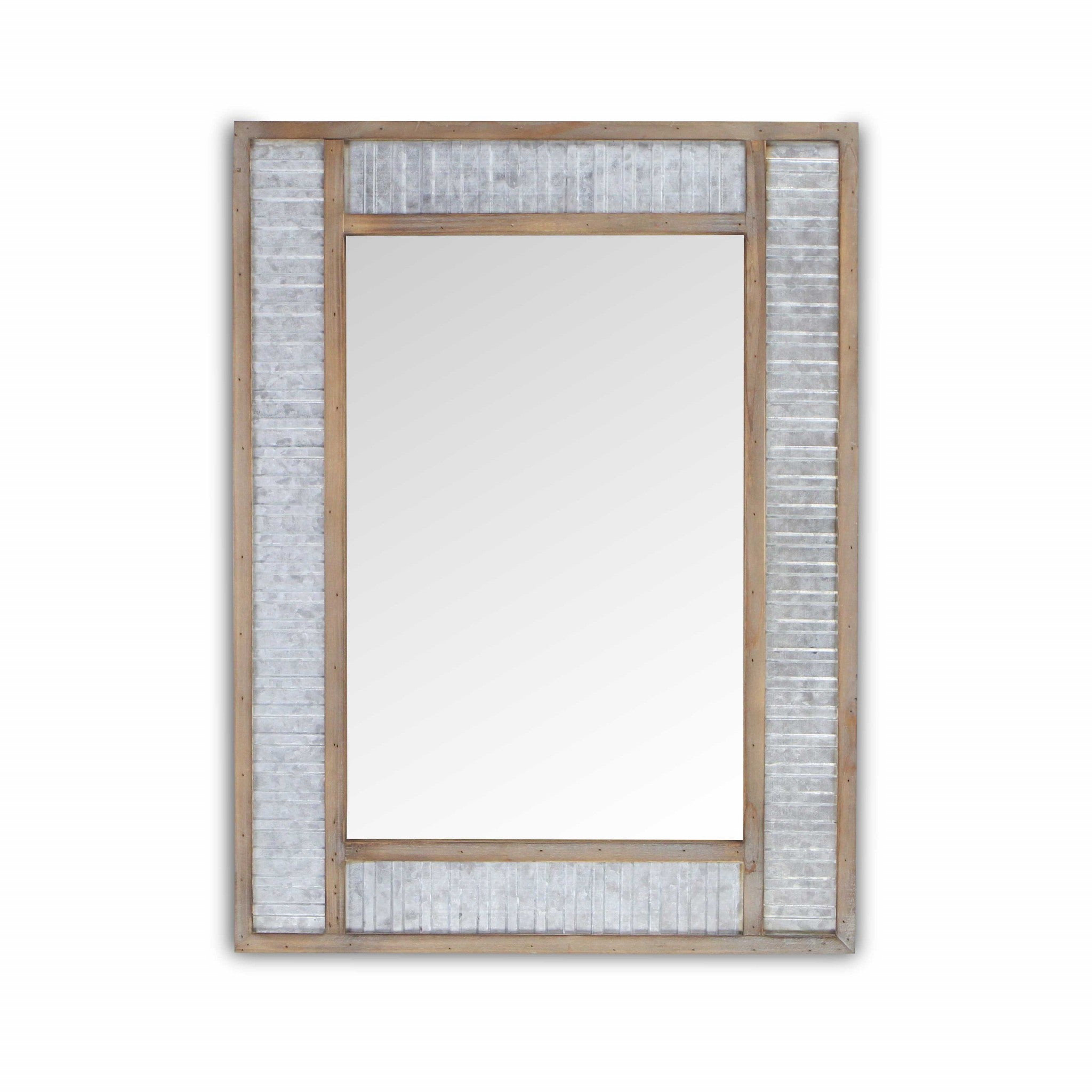 Modern Farmhouse Rectangular Wood And Galvanized Metal Wall Mirror