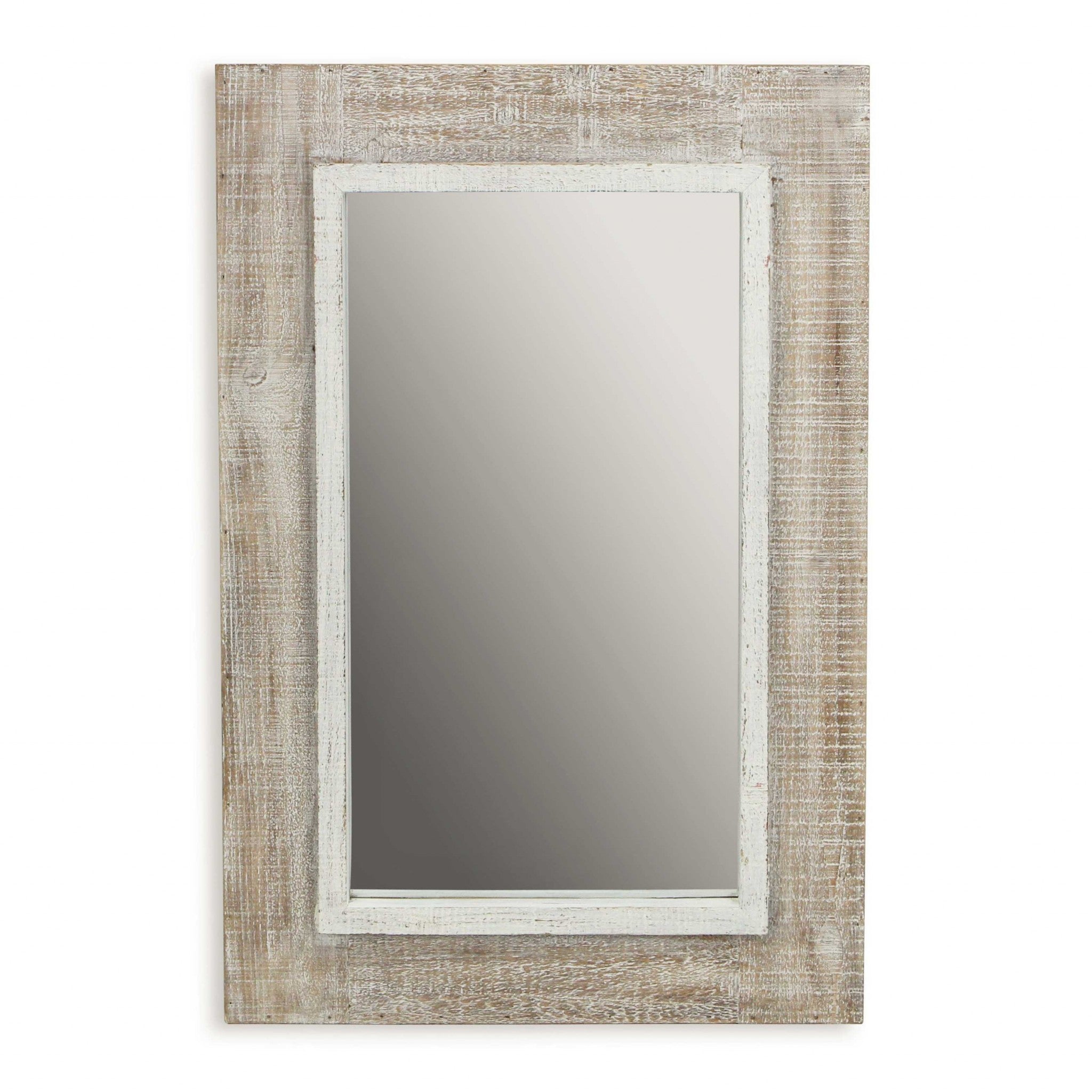 Rectangular Rustic White Wash Finish Wall Mirror