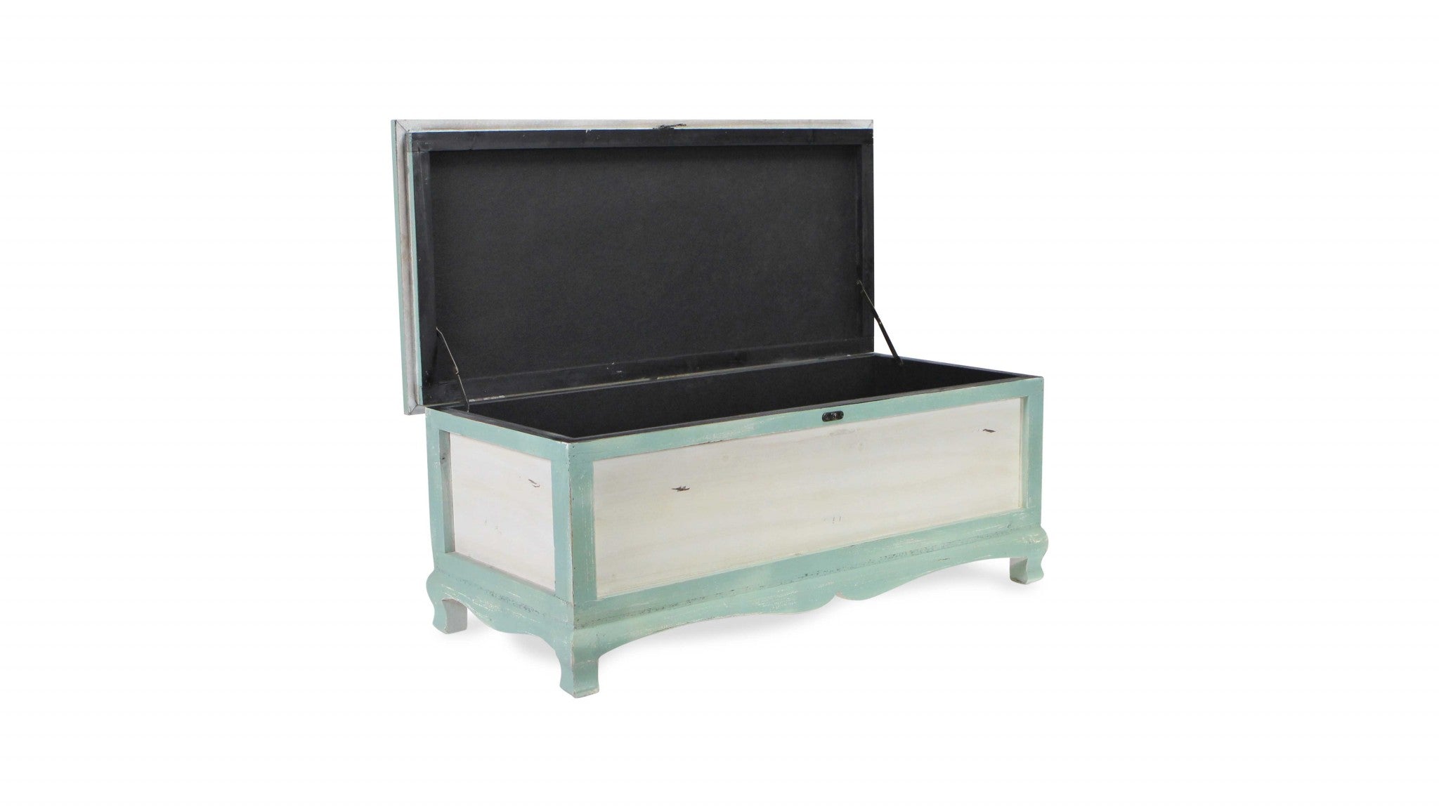 Rectangular Green Wooden With Seat Cushion And Inside Storage Bench