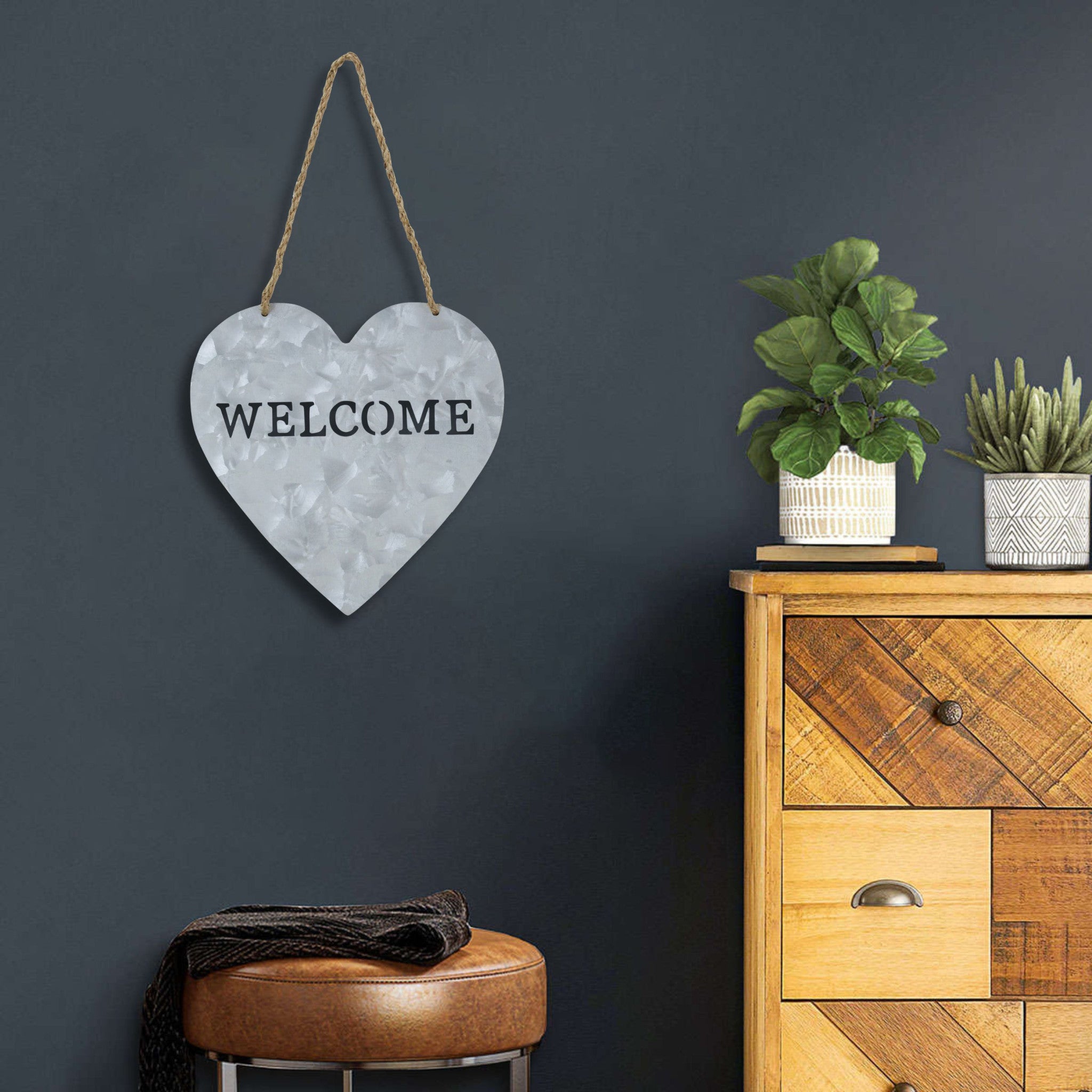 Welcome Gray Galvanized Metal Wall Art