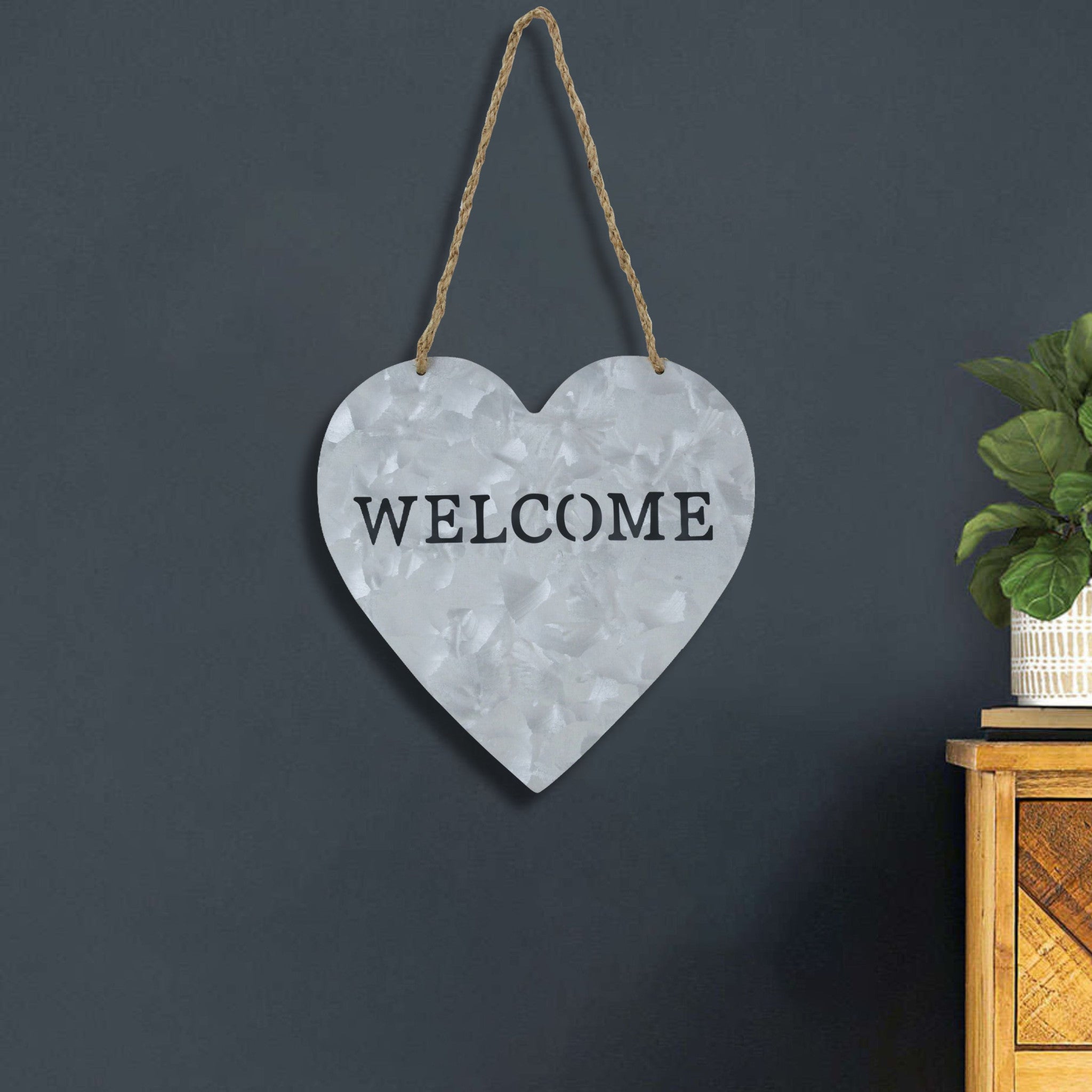 Welcome Gray Galvanized Metal Wall Art