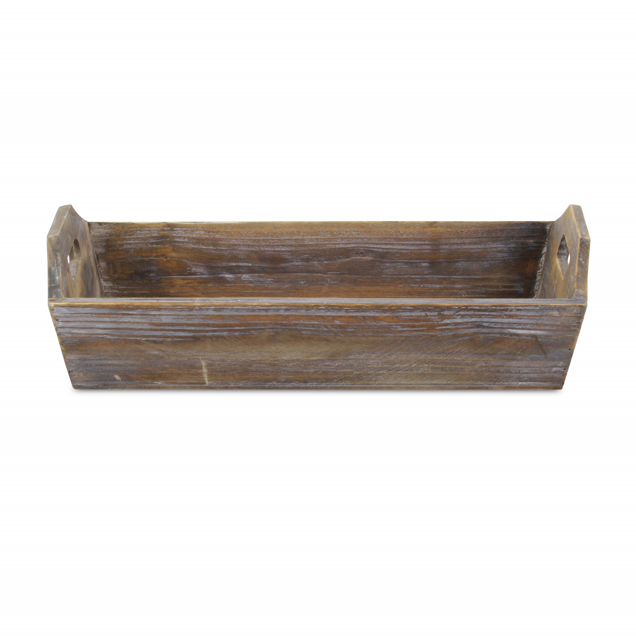 Dark Brown Finish Wood Serving Tray With Handles