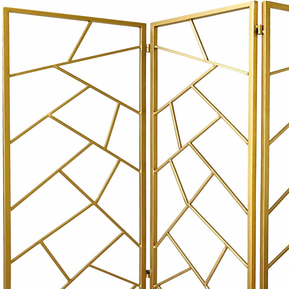 Golden Abstract Geo Three Panel Room Divider Screen