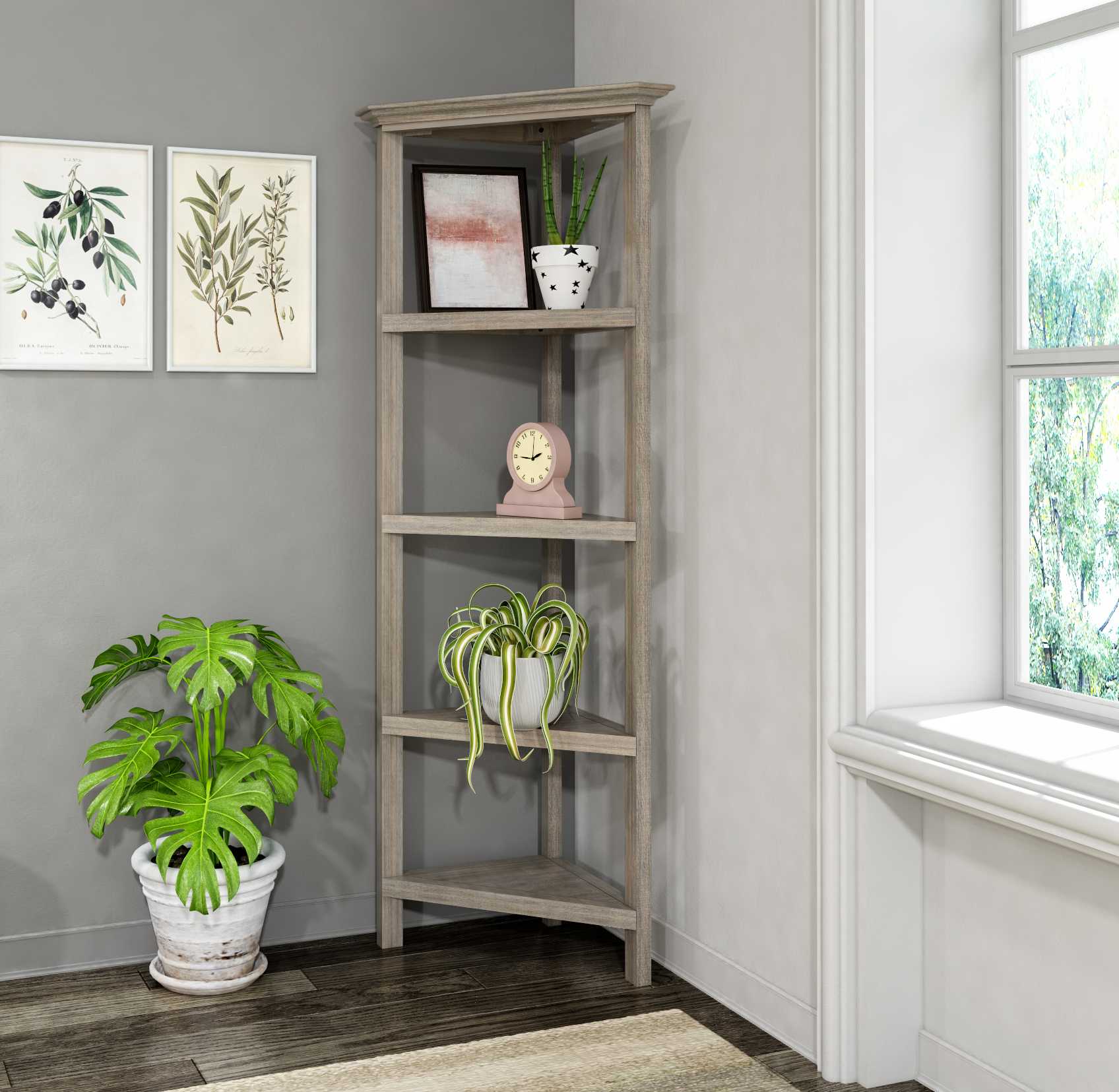 60" Bookcase With 2 Shelves In Washed Grey