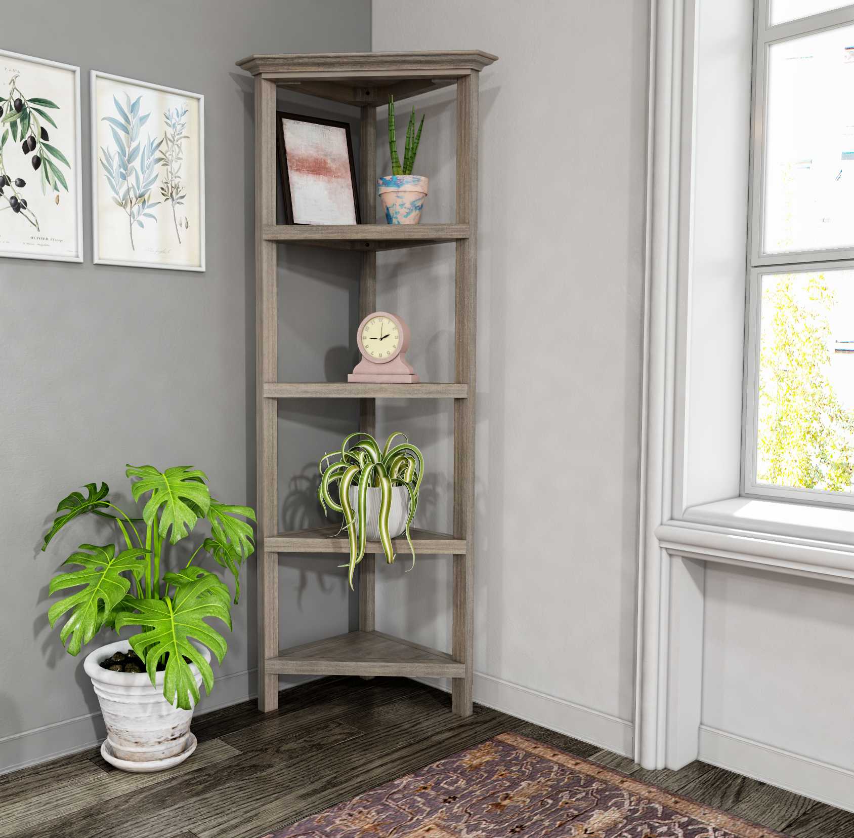 60" Bookcase With 2 Shelves In Washed Grey