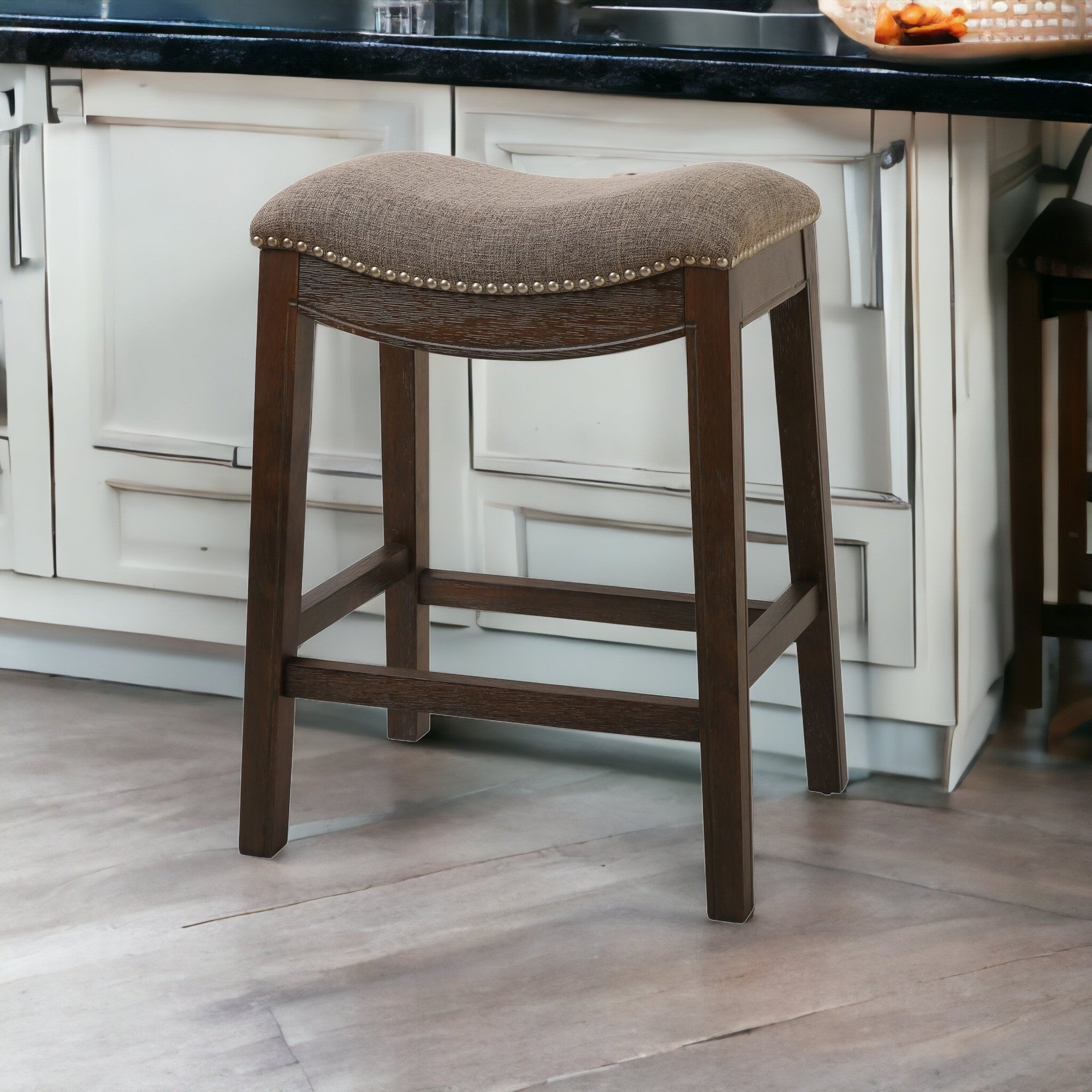 Counter Height Saddle Style Taupe Stool