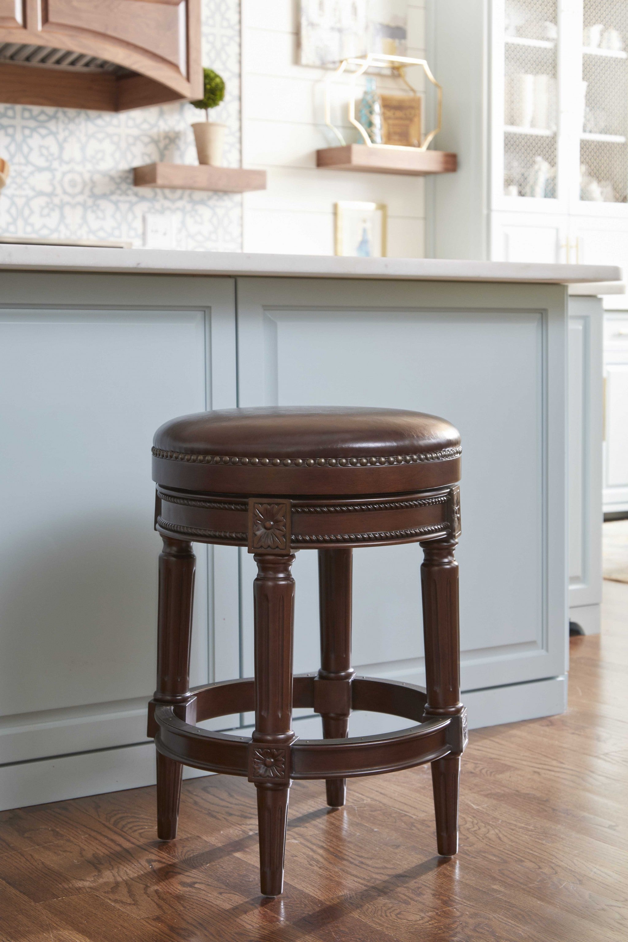 Counter Height Stool In Distressed Walnut Finished