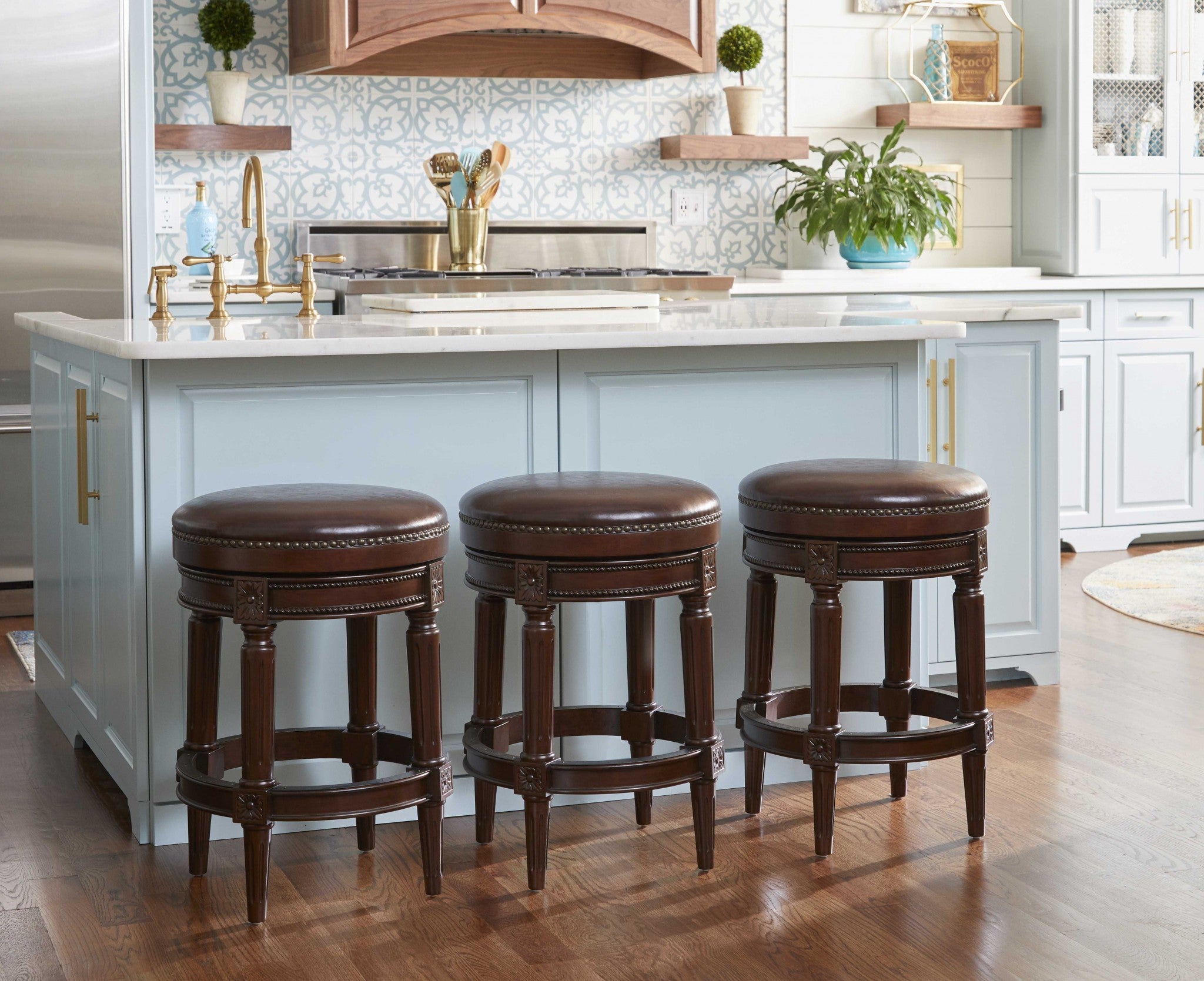 Counter Height Stool In Distressed Walnut Finished