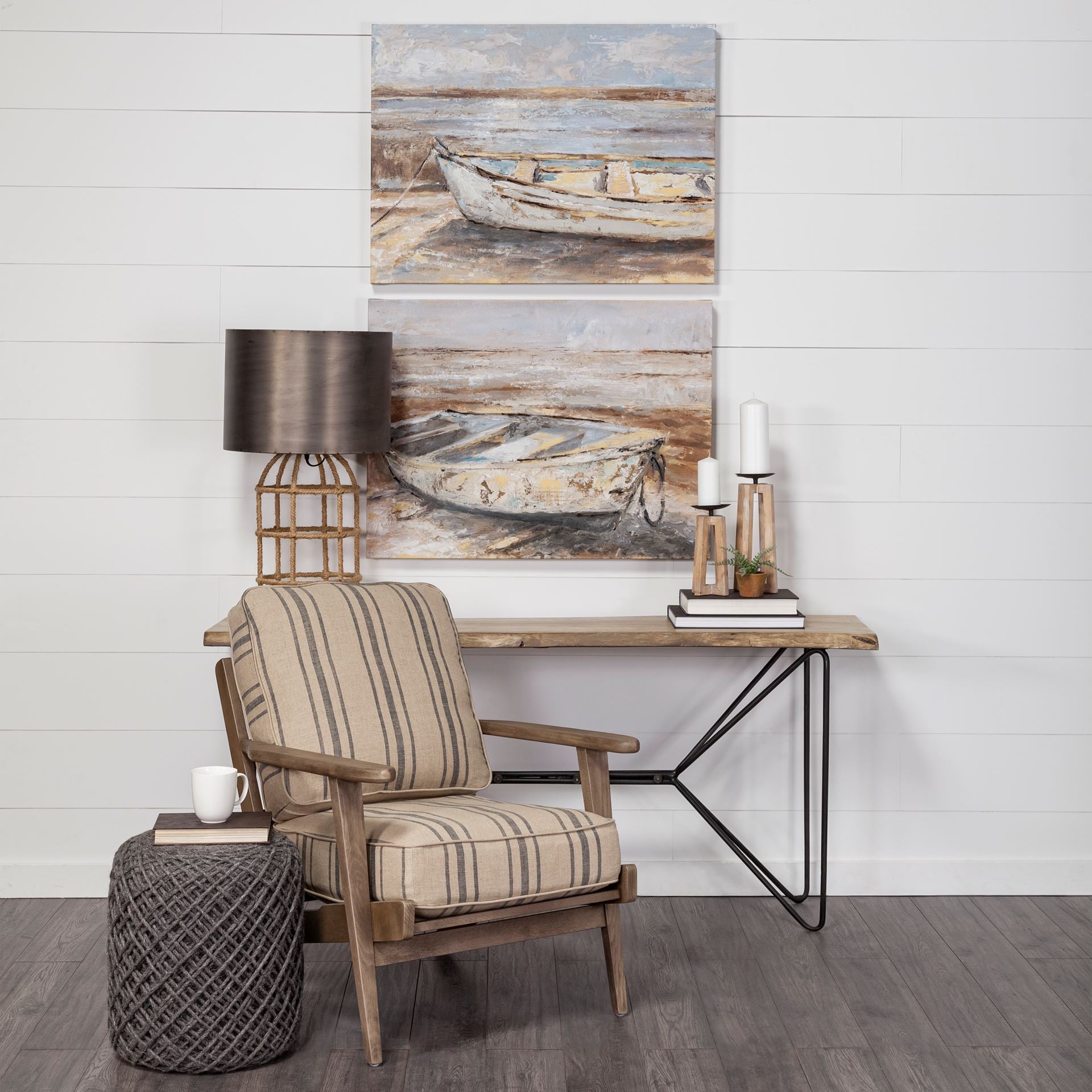 Medium Brown Solid Acacia Wood Console Table With Solid Iron Base.