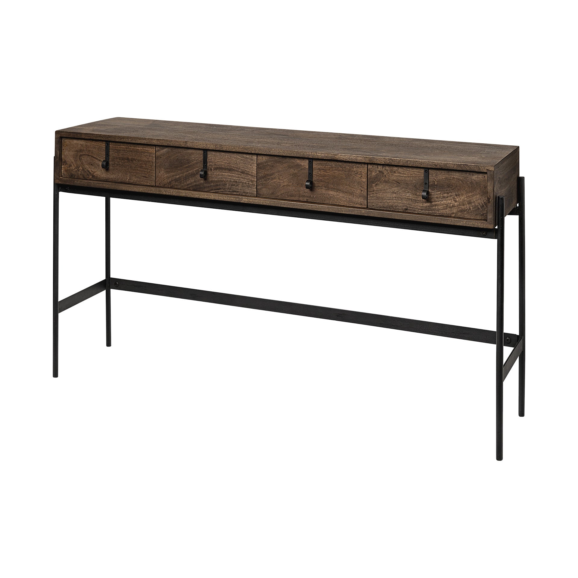 Rectangular Mango Wood Finish Console Table With 4 Drawers