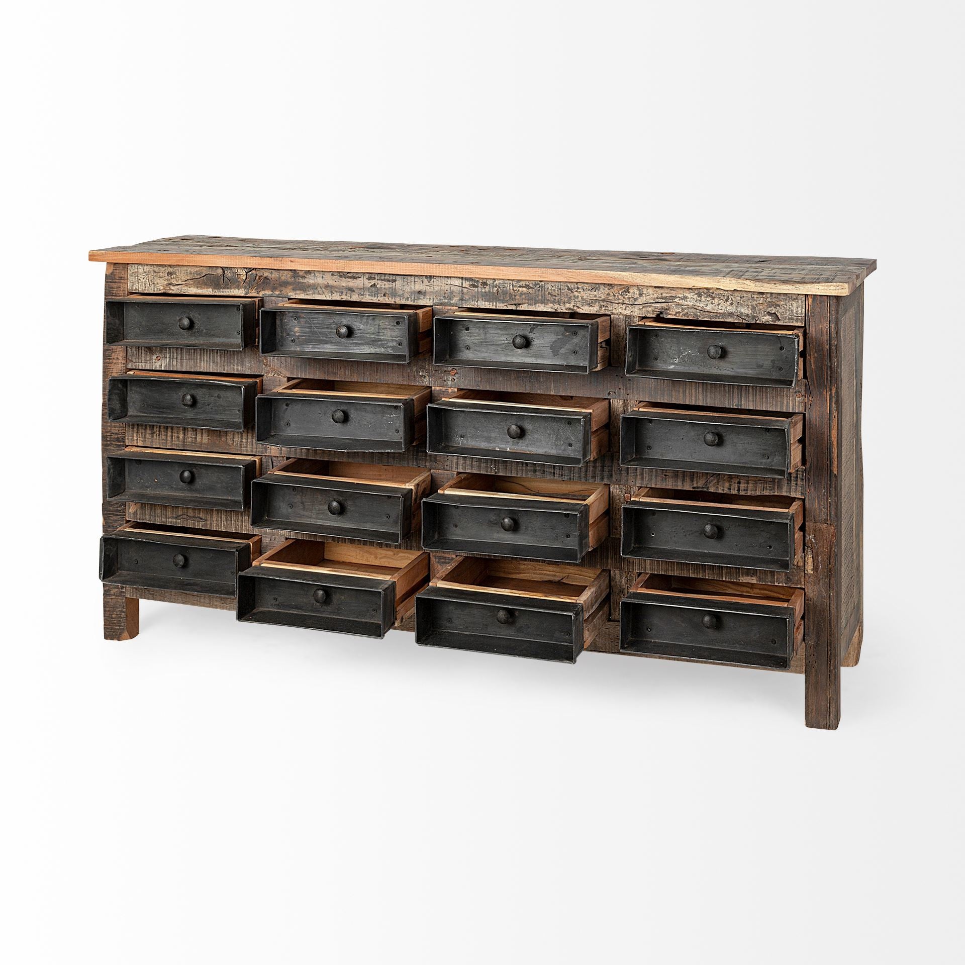 Brown Reclaimed Hardwood Sideboard With 16 Pull Out Drawers