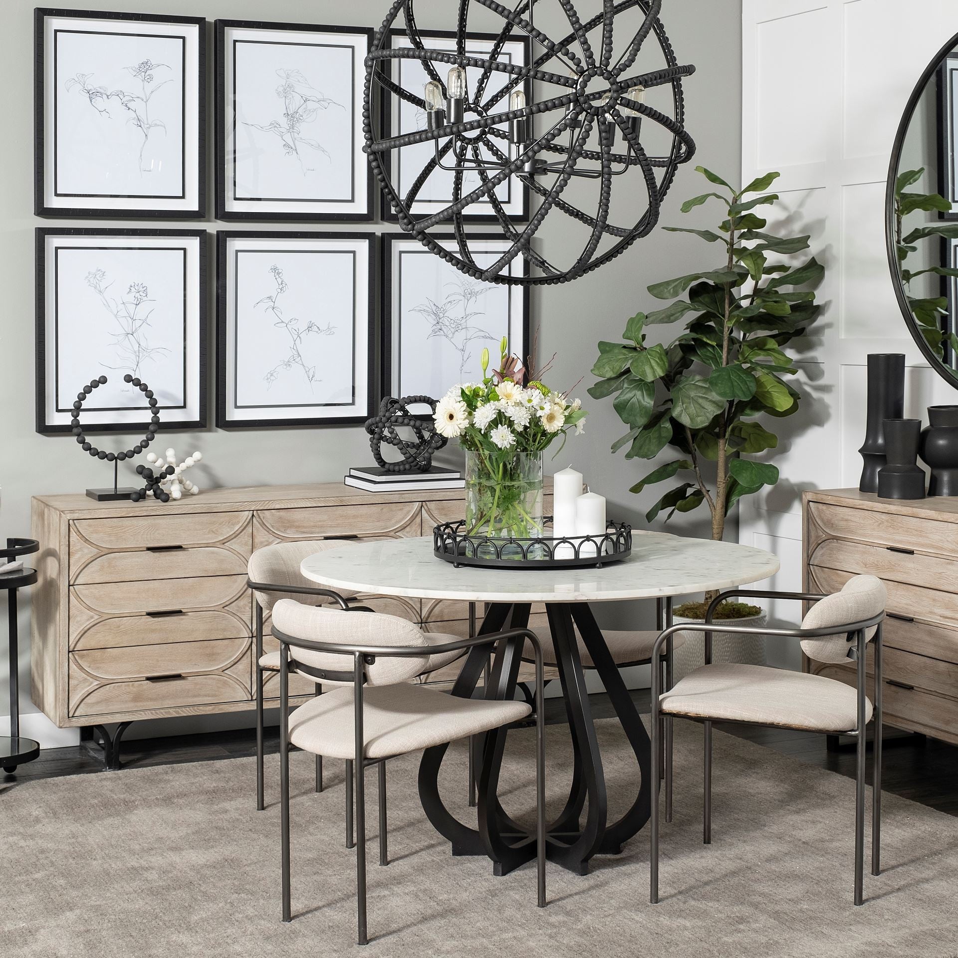 Light Brown And White Solid Mango Wood Finish Sideboard With 9 Drawers