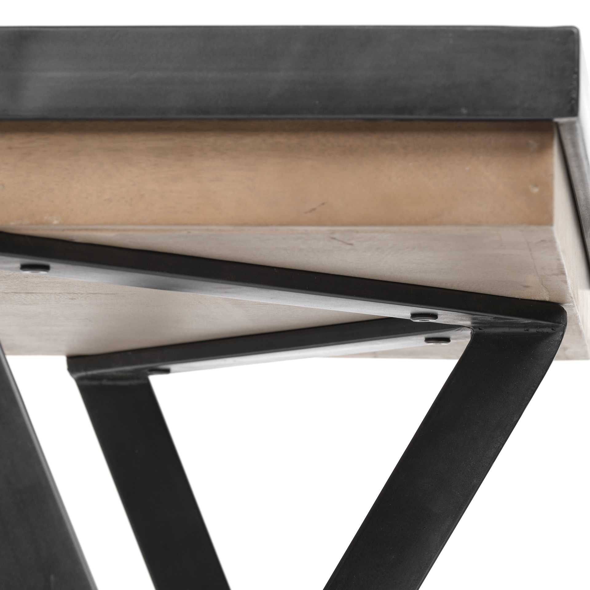 Solid Mango Wood Finish Writing Desk With Single Storage And Black Triangular Iron Legs