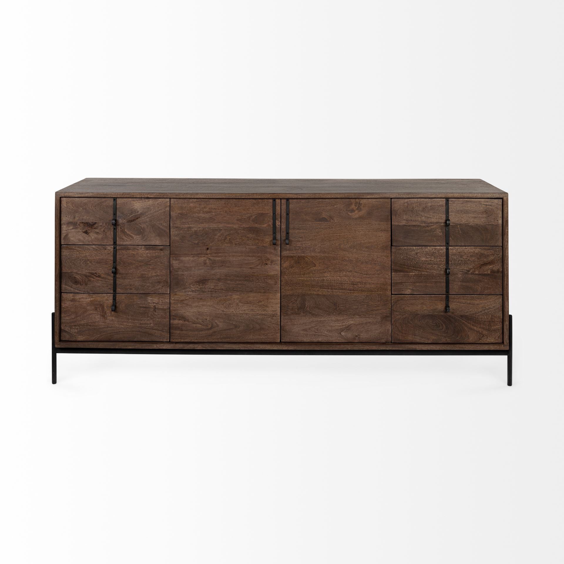 Brown Solid Wood Sideboard With 6 Drawers And 2 Cabinet Doors