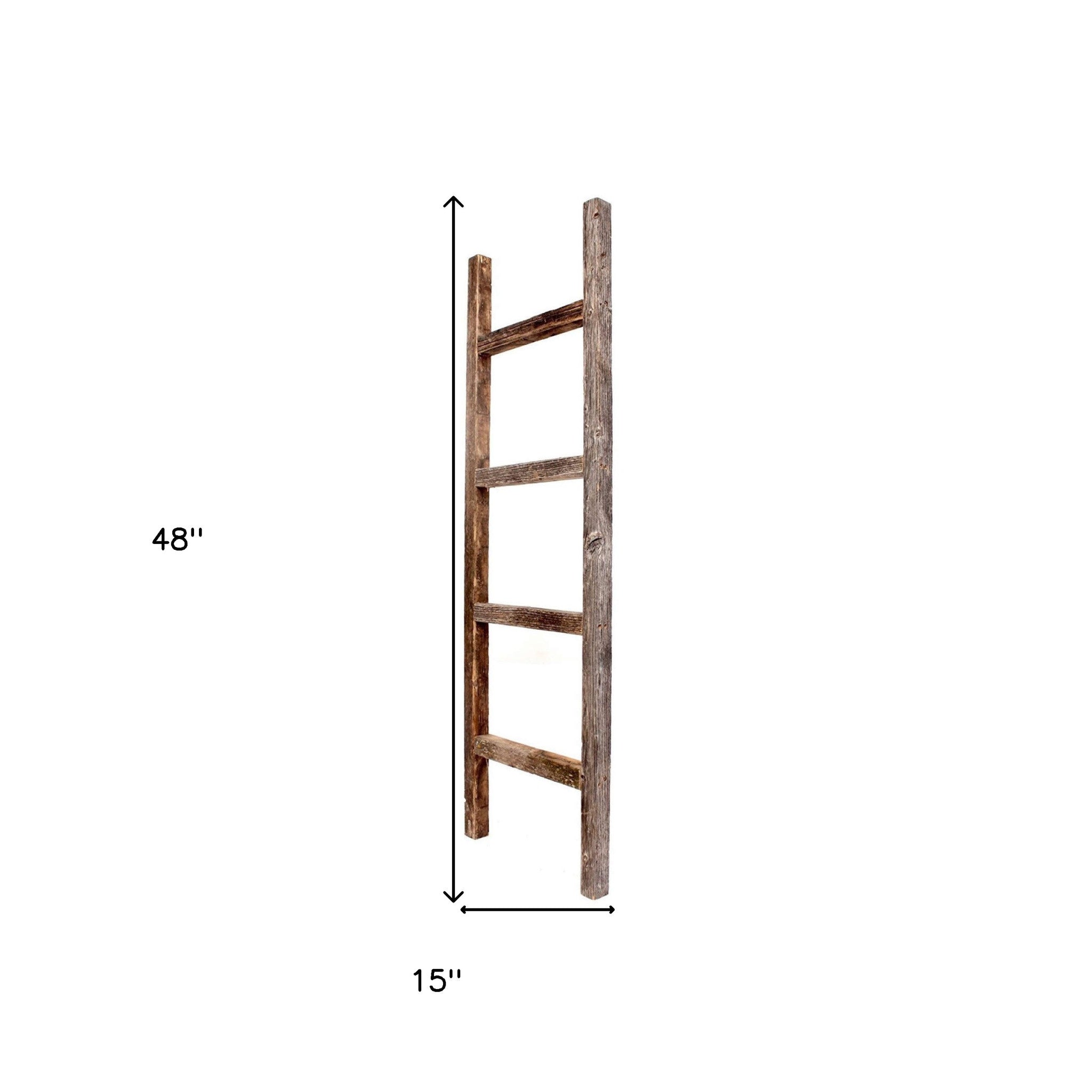 4 Step Rustic Weathered Grey Wood Ladder Shelf