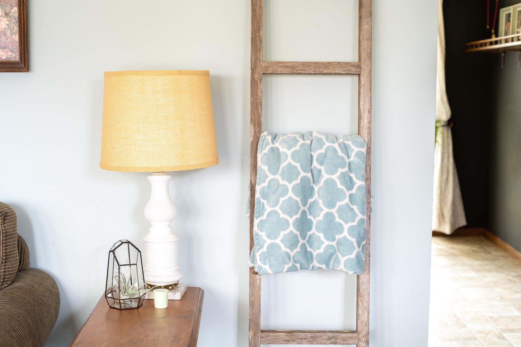 6 Step Rustic Weathered Grey Wood Ladder Shelf