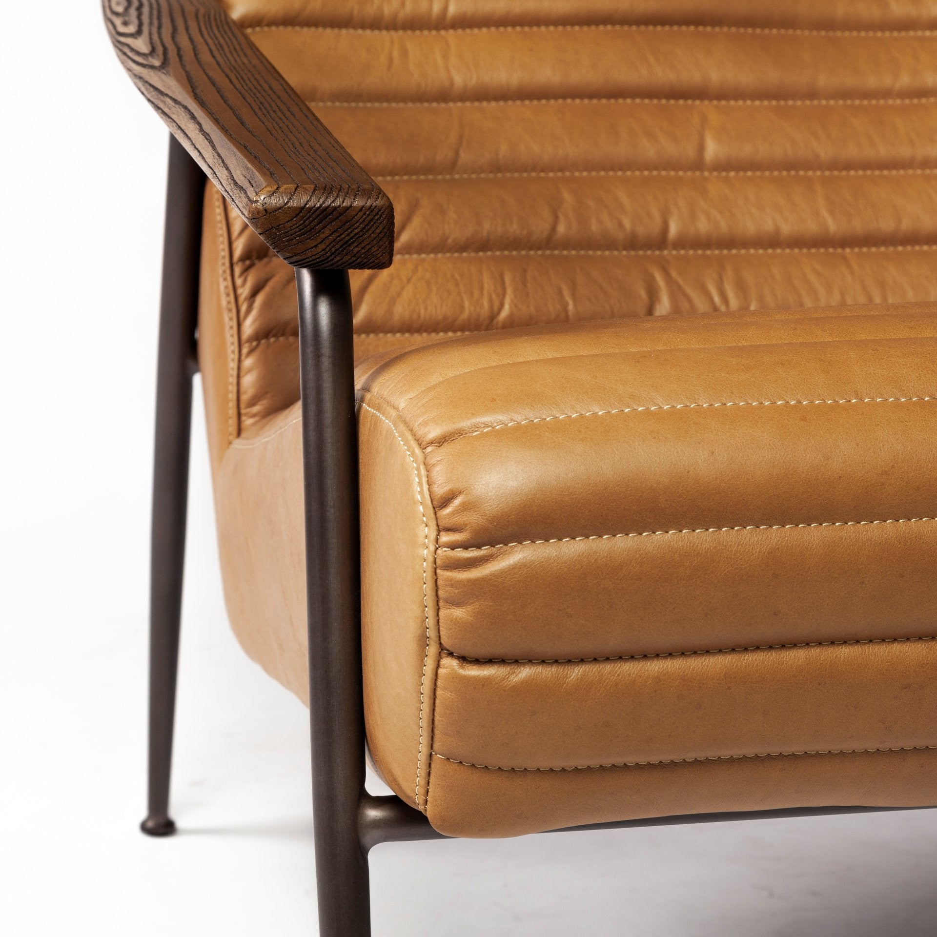 37" Tan And Brown Faux Leather Tufted Arm Chair