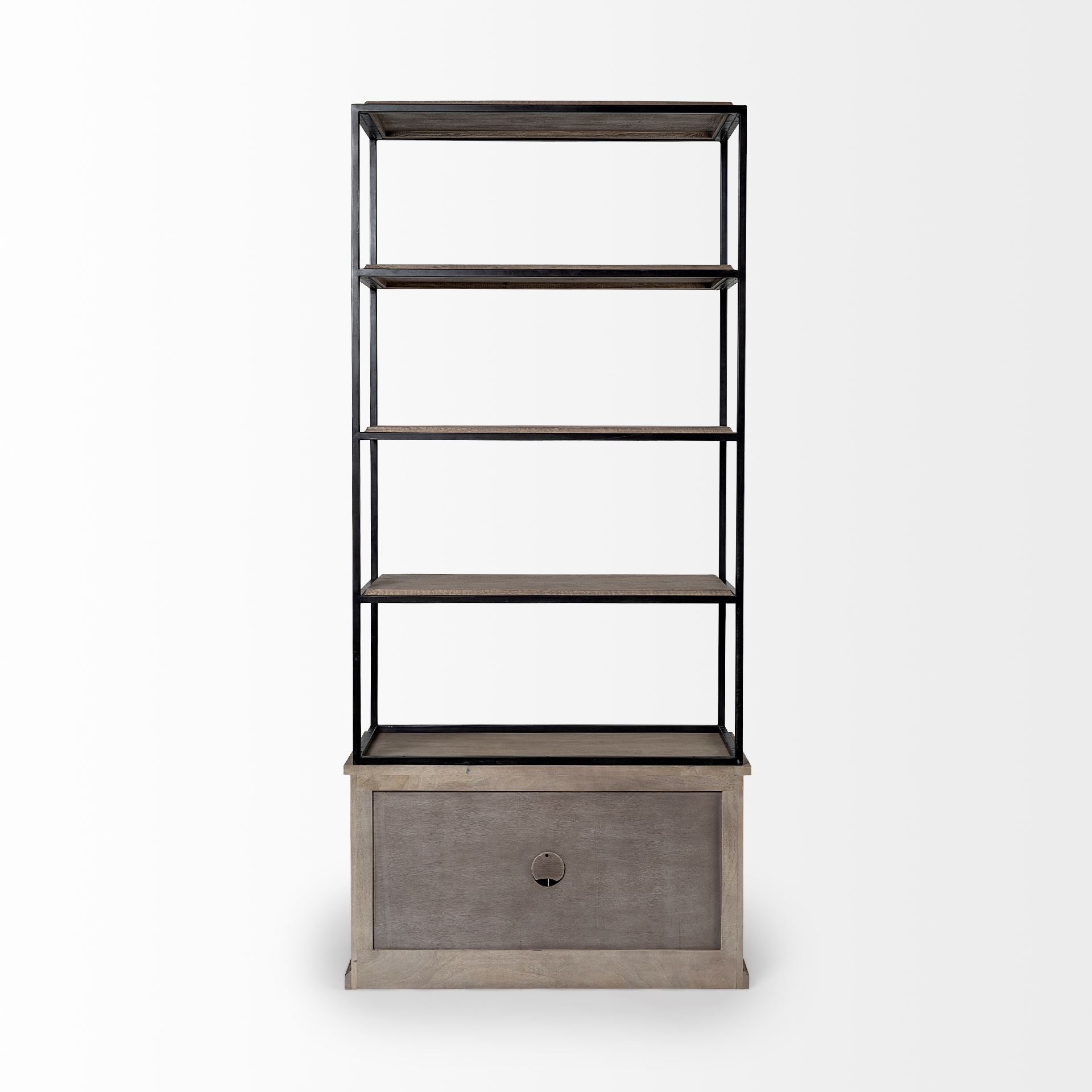 Light Brown Wood And Iron Shelving Unit With 3 Shelves