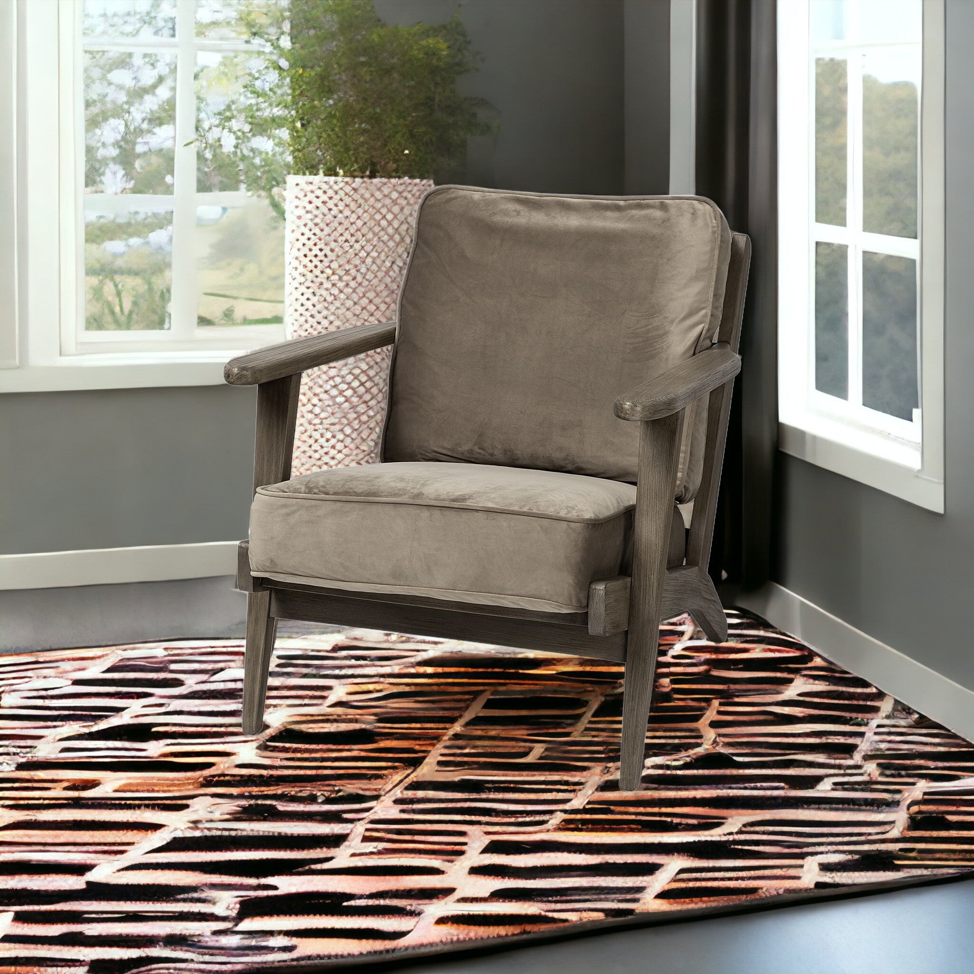 Olive Velvet Accent Chair With Covered Wooden Frame