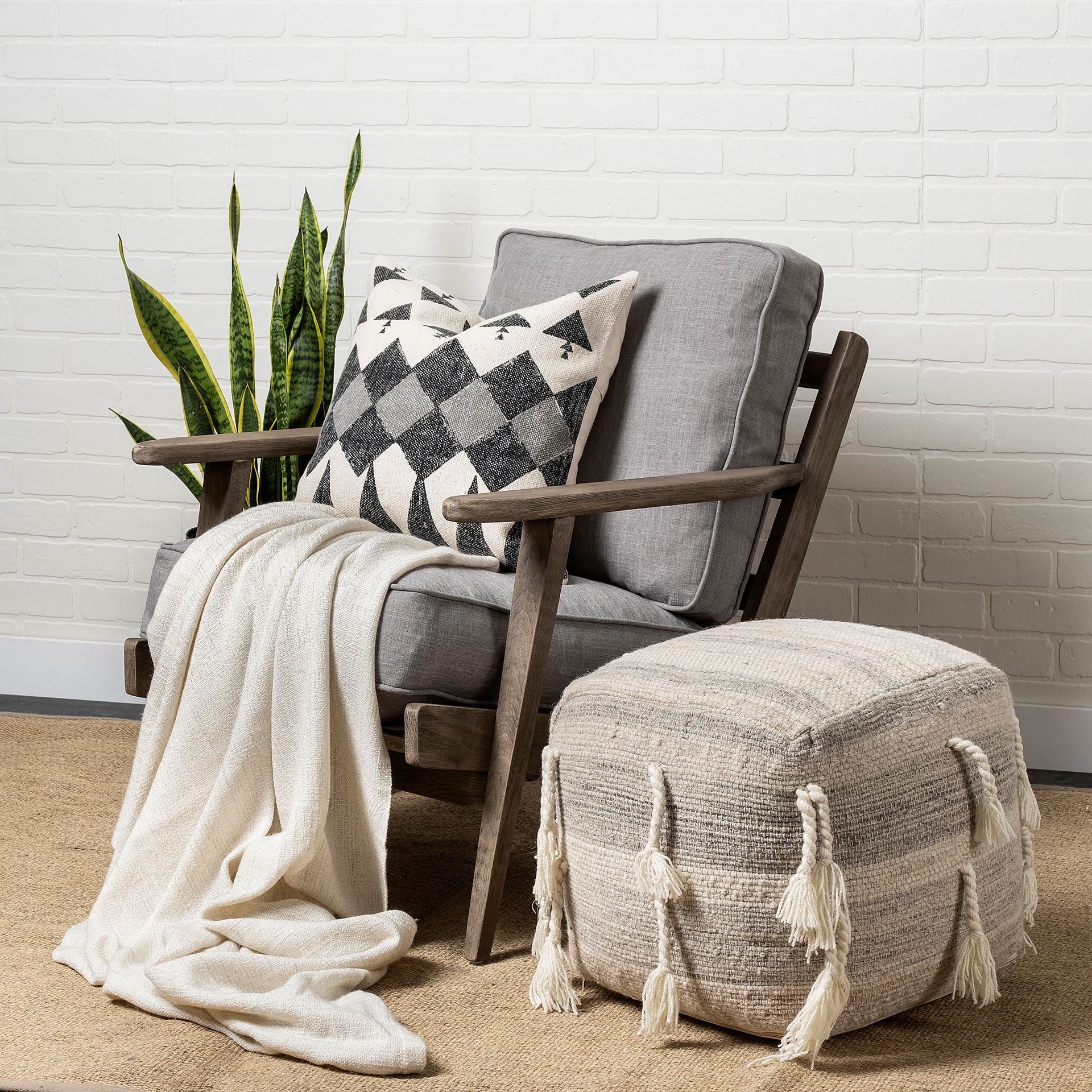 Flint Gray Fabric Accent Chair With Covered Wooden Frame