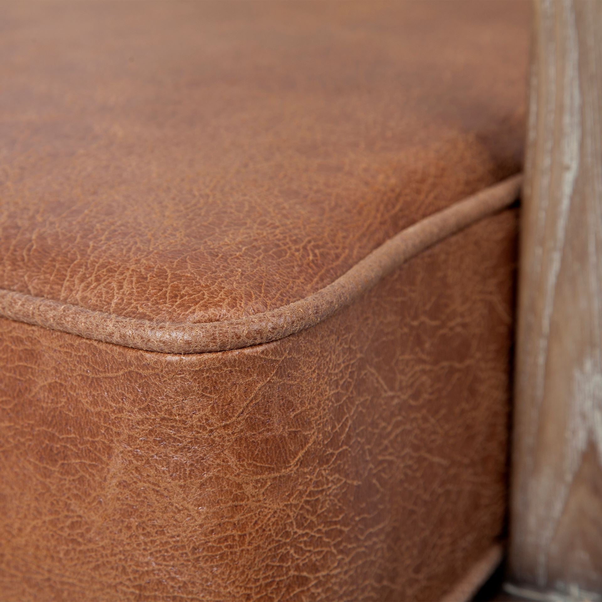 Brown Leather Seat Accent Chair With Off White Fabric