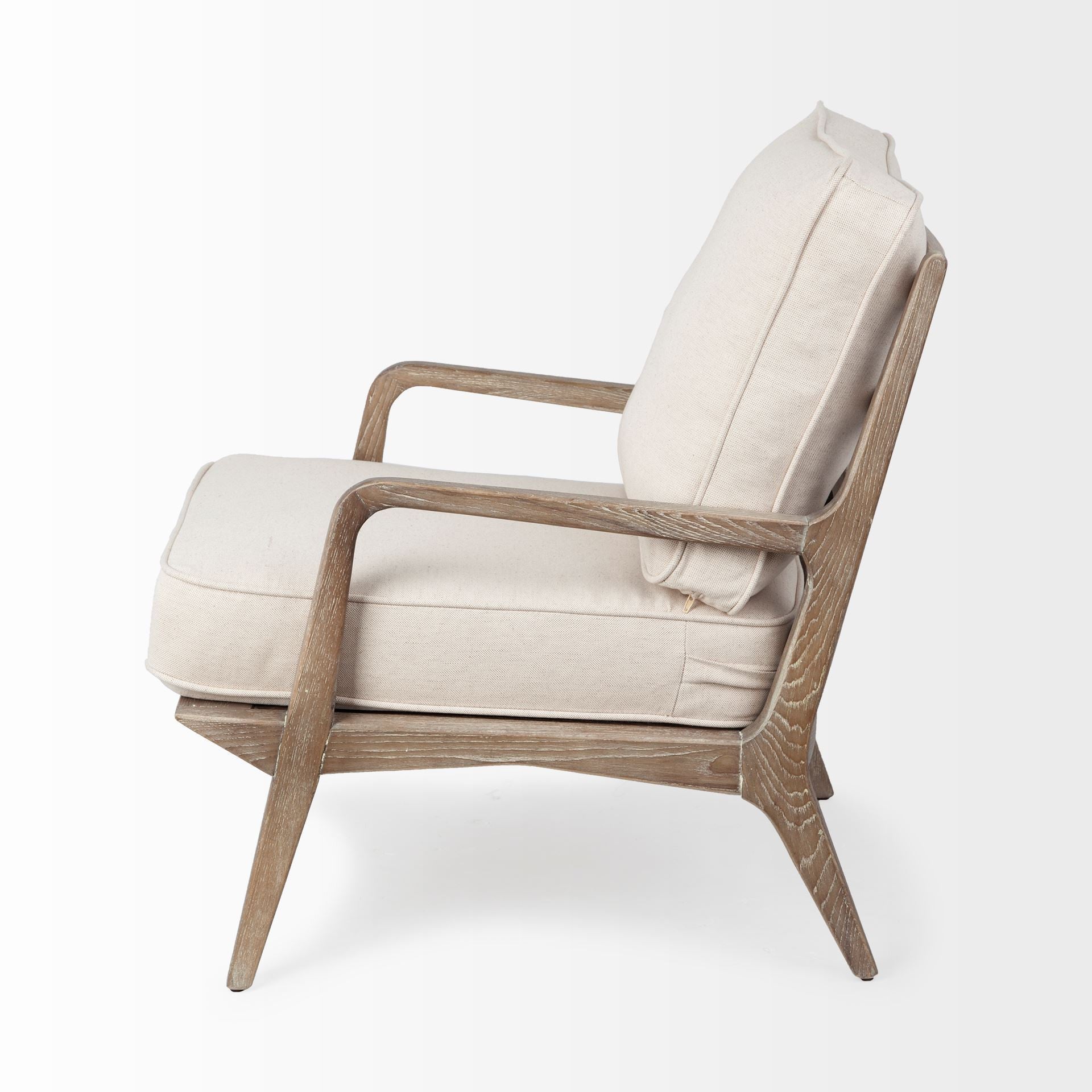 Off White Fabric Seat Accent Chair With Ash Wood Frame