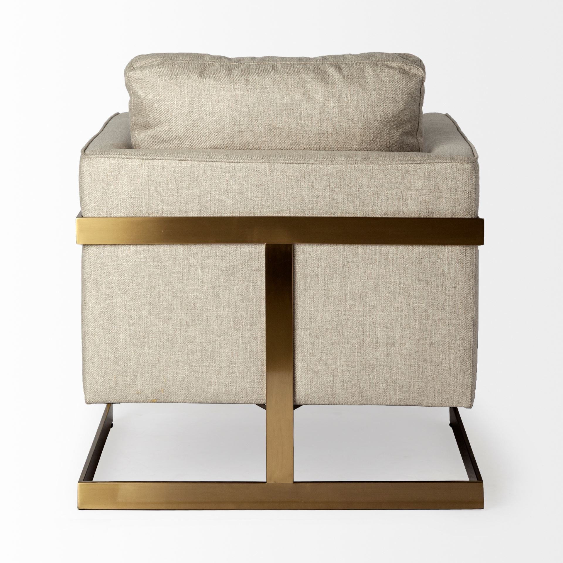 Cream Poly Linen Seat Accent Chair With Gold Stainless Steel Frame