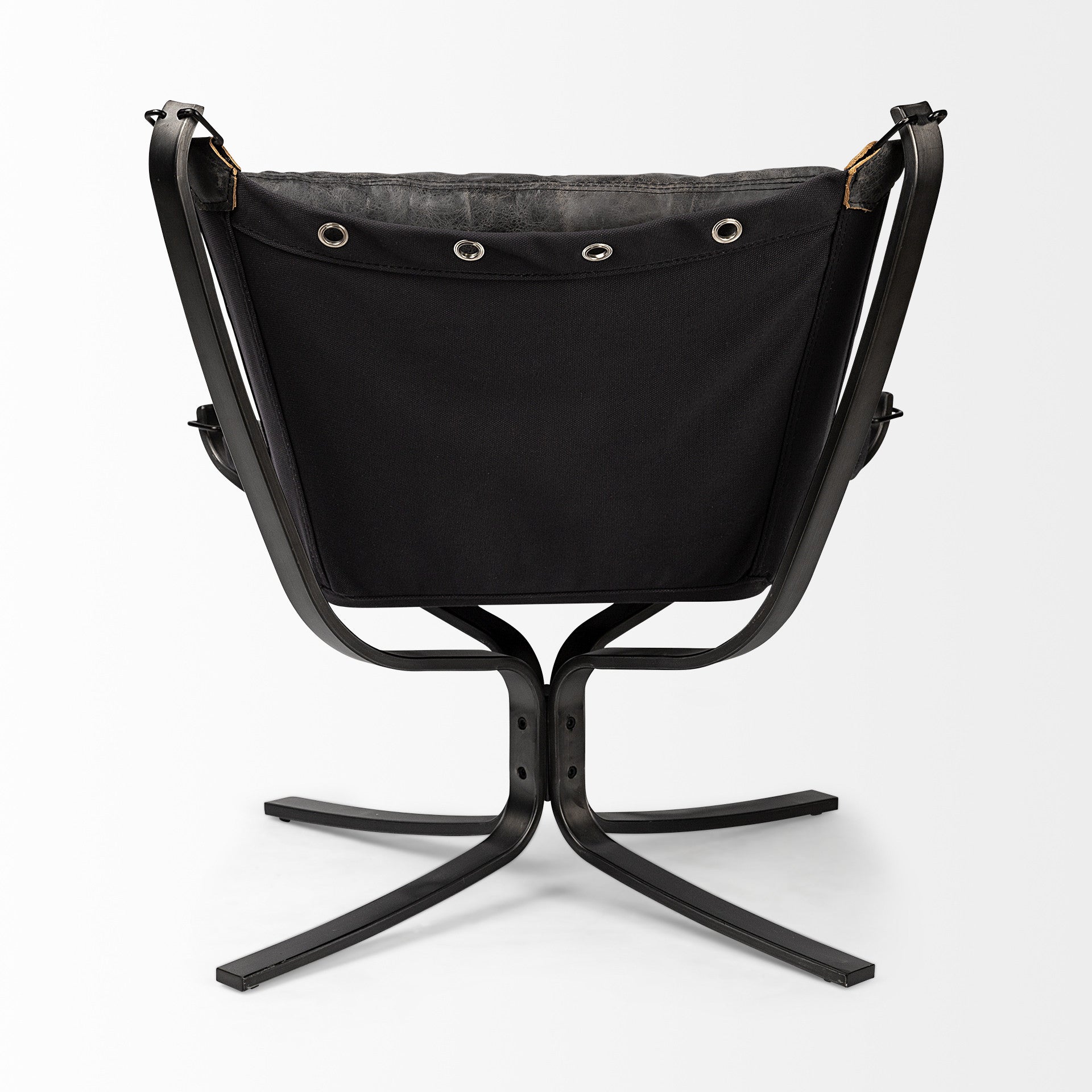 Colarado Black Leather Suspended Seat Accent Chair With Iron Frame