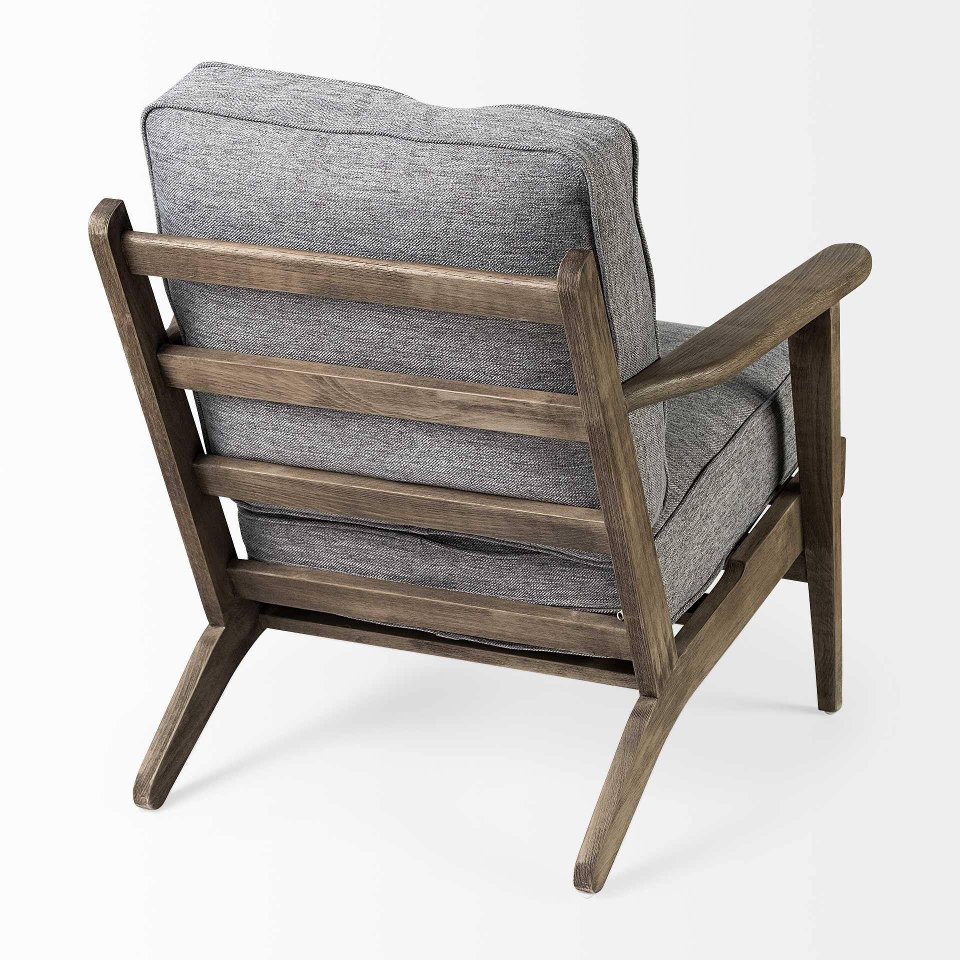 Grey Fabric Wrapped Medium Brown Accent Chair With Wooden Frame