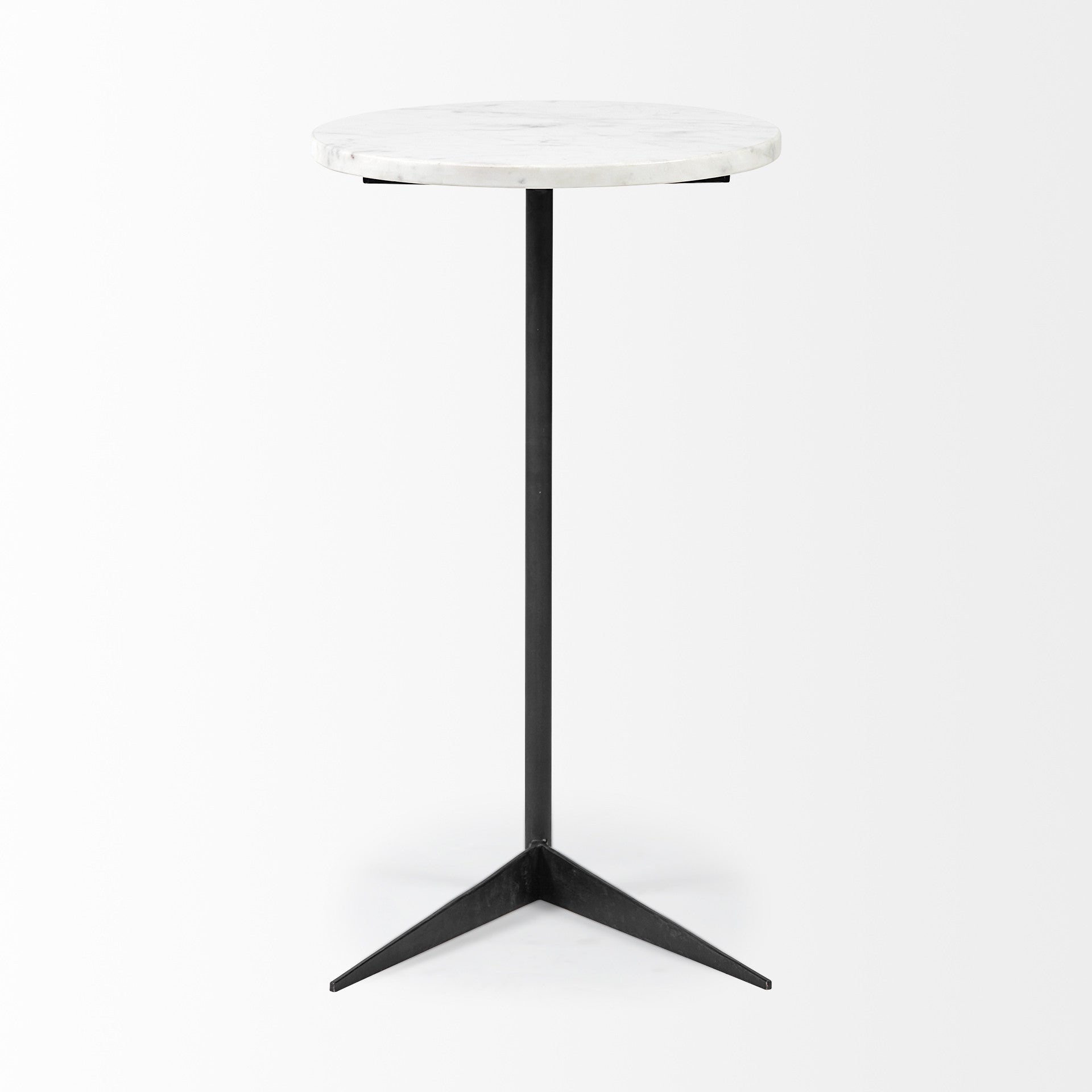 White Marble Round Top Accent Table With Black Iron Base