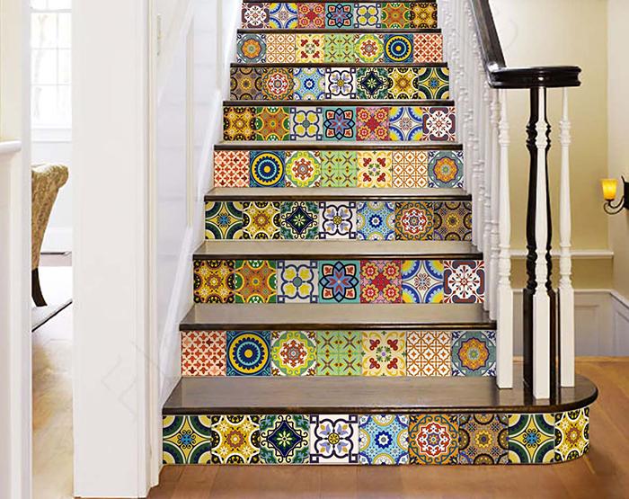 7" X 7" Mediterranean Brights Peel And Stick Removable Tiles