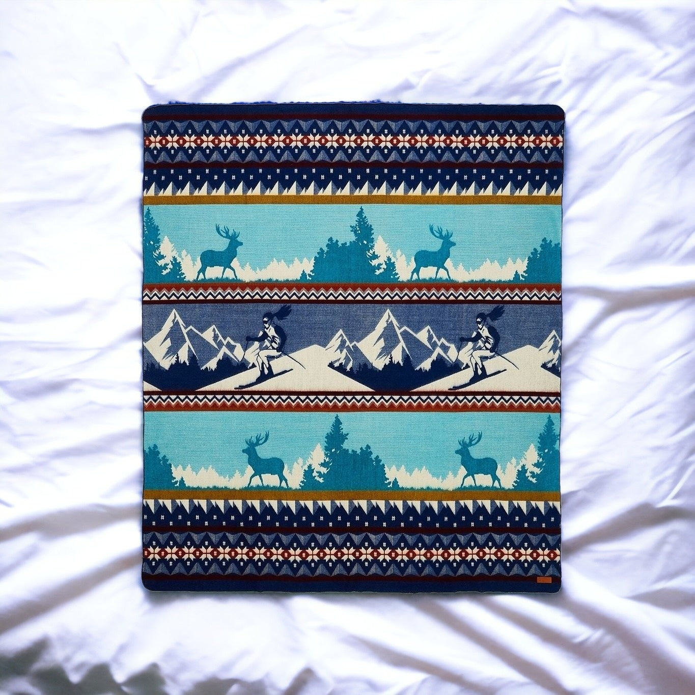 Ultra Soft Blue Ski Mountain Handmade Queen Size Woven Blanket