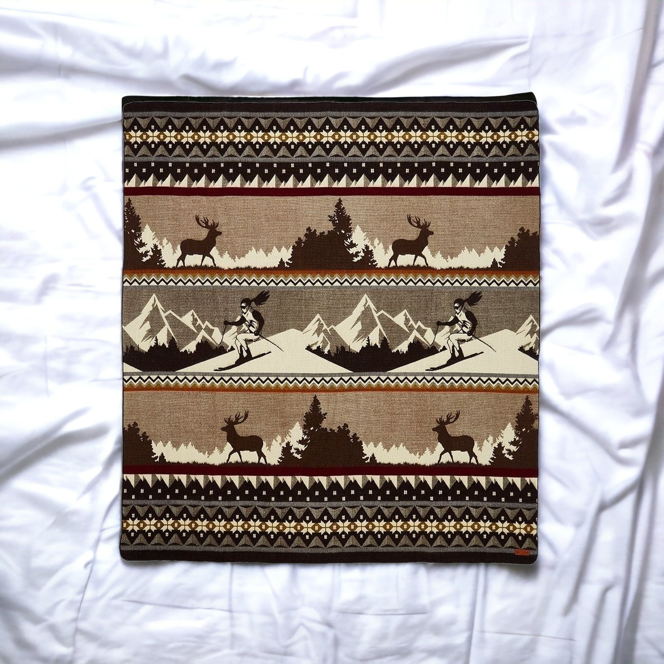 Ultra Soft Brown Ski Mountain Handmade Queen Size Woven Blanket