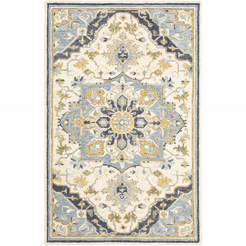 4'X6' Blue And Ivory Bohemian Area Rug