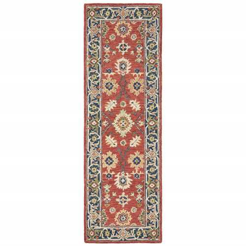 3'X8' Red And Blue Bohemian Area  Rug