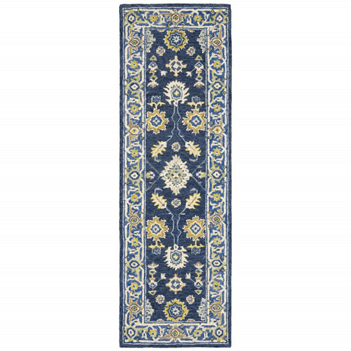 3'X8' Navy And Blue Bohemian Area  Rug