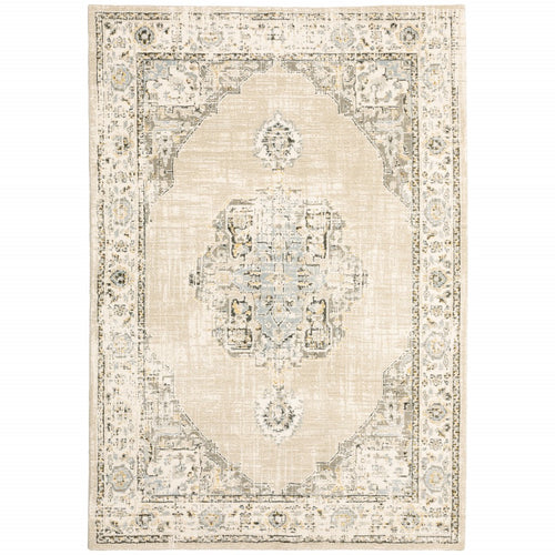 2'X3' Beige And Ivory Center Jewel Area Rug