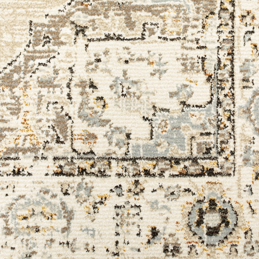 3'X12' Beige And Ivory Center Jewel Runner Rug