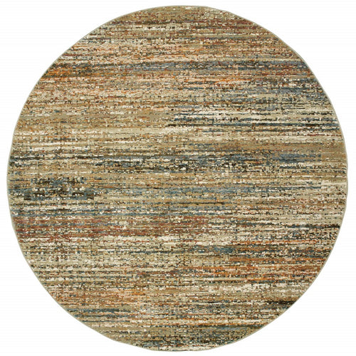 7' Round Gold And Green Abstract Area Rug