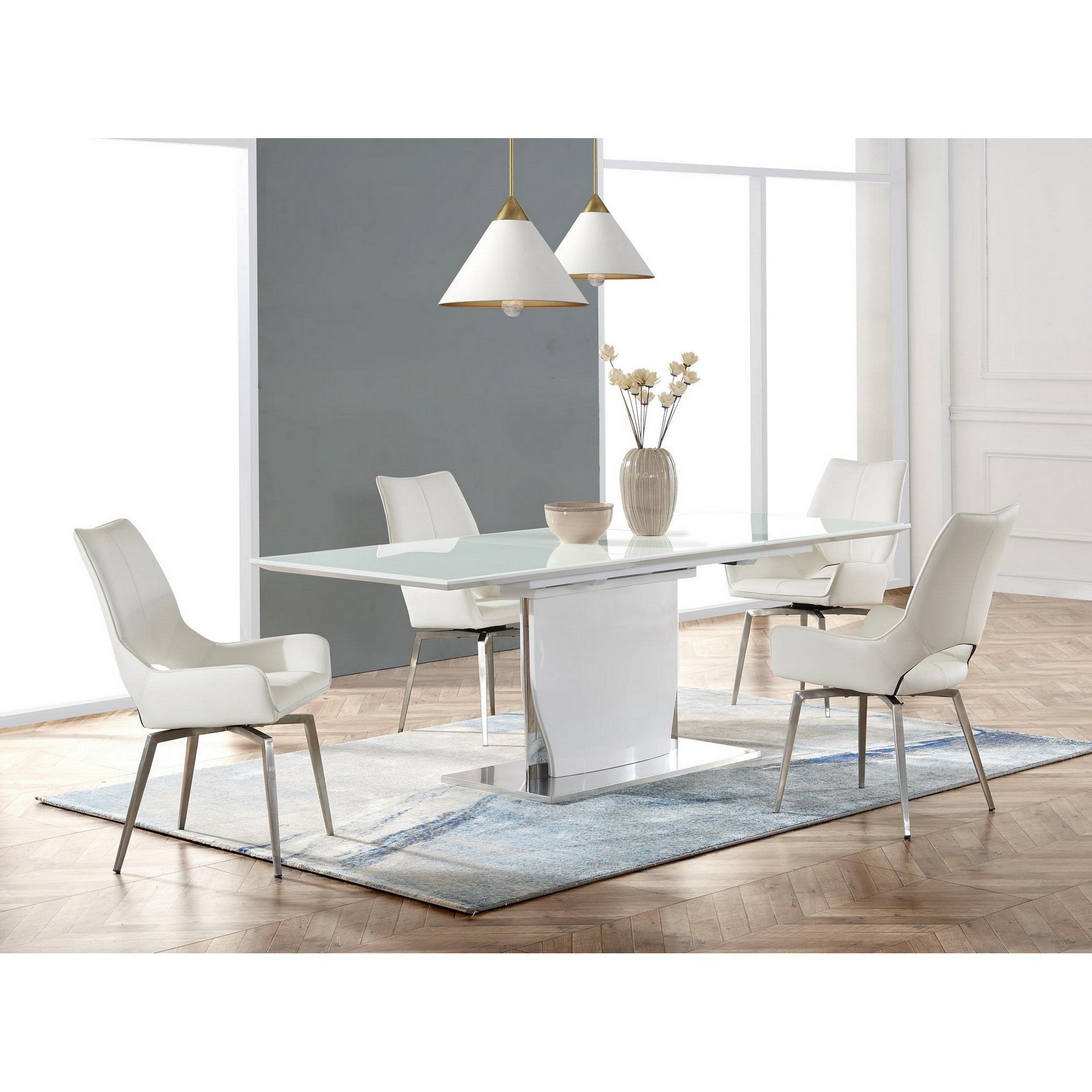 White Tone With Pedestal Style Base Dining Table