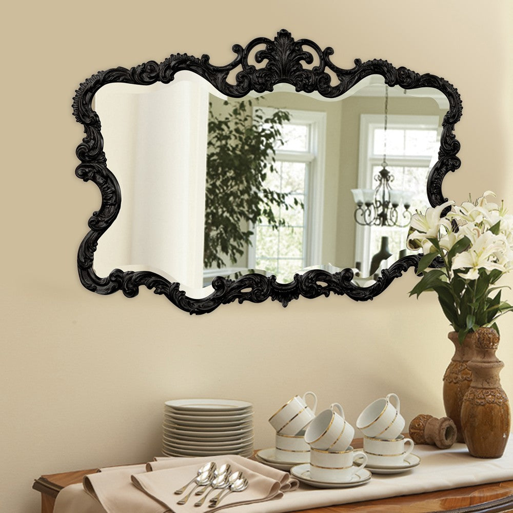 Scallop Mirror With Ornate Black Lacquer Frame