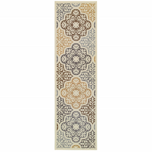 2' X 8' Gray and Ivory Moroccan Indoor Outdoor Area Rug