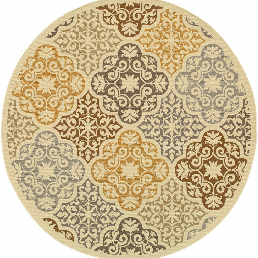 8' x 8' Gray and Ivory Round Moroccan Indoor Outdoor Area Rug