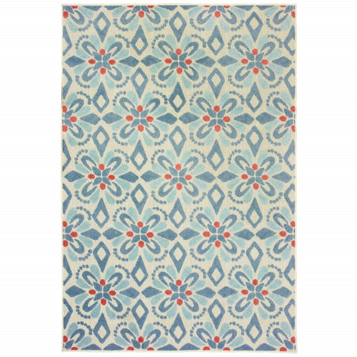 7' x 10' Blue and Ivory Moroccan Indoor Outdoor Area Rug