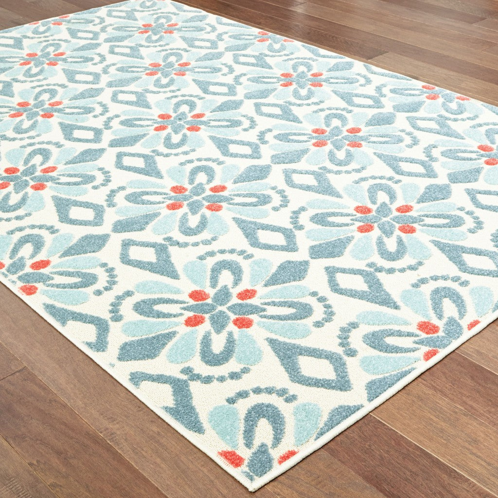 7' x 10' Blue and Ivory Moroccan Indoor Outdoor Area Rug