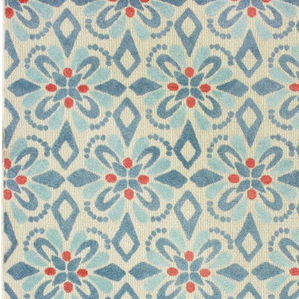 7' x 10' Blue and Ivory Moroccan Indoor Outdoor Area Rug