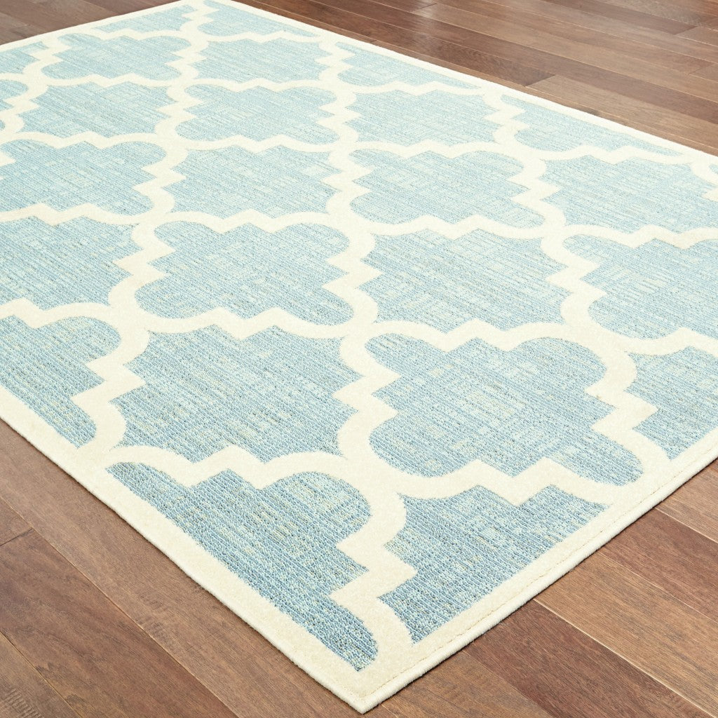 7' x 10' Blue and Ivory Moroccan Indoor Outdoor Area Rug