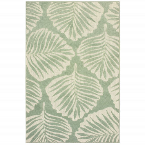 Green and Ivory Floral Indoor Outdoor Area Rug