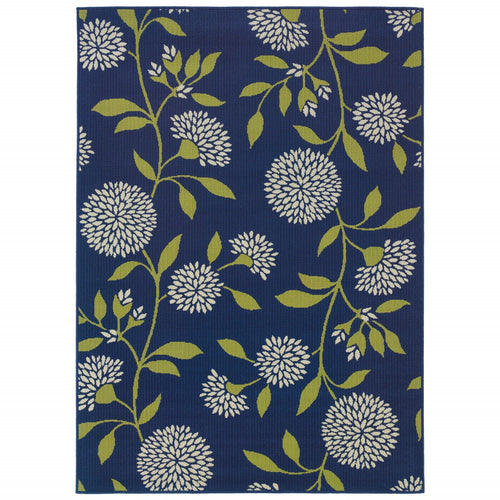 5' X 5' Blue and Green Floral Indoor Outdoor Area Rug